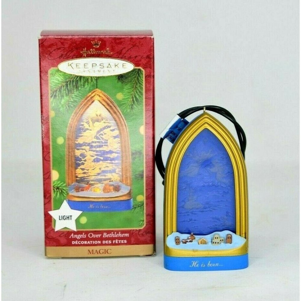 Angels Over Bethlehem "He Is Born" Light Hallmark Keepsake Ornament 2000